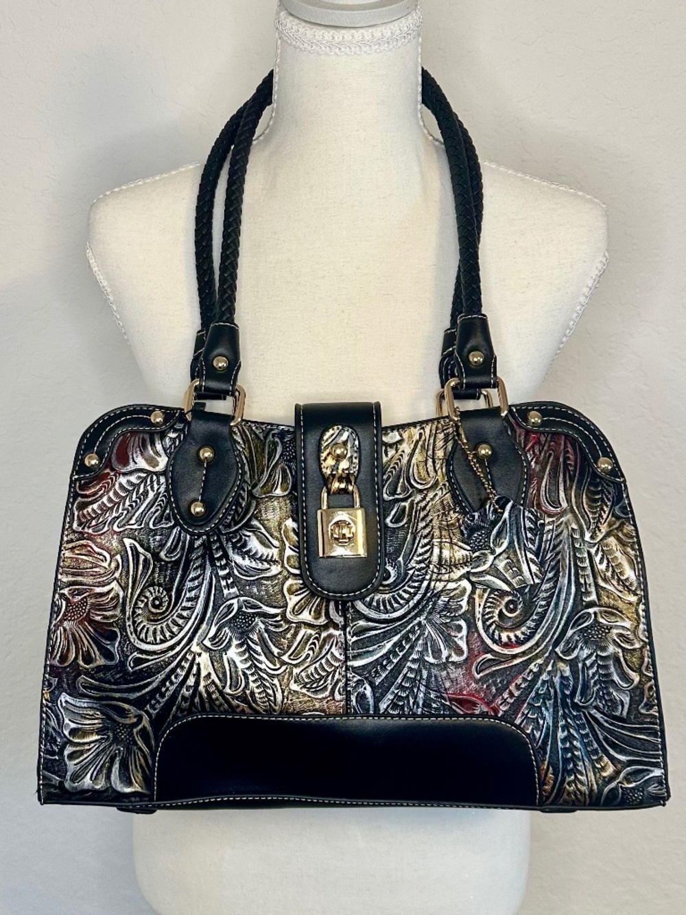 Madi Claire Embossed Iridescent Leather Shoulder bag, NWT